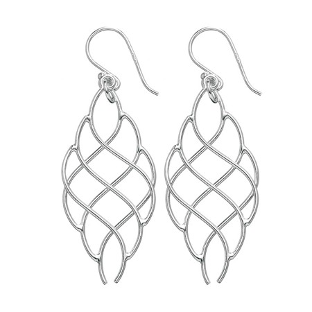 Sterling Silver Double Wavy Dangle Earrings - A-1720 - Click Image to Close